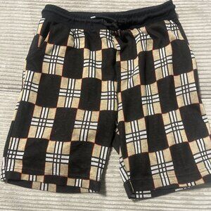 Burberry Shorts Men Drawstring Nova Check Squares Brow Black Size Large L
